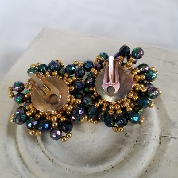 Vintage AB Crystal Rhinestone Clip On Earrings - Picture 10 of 12